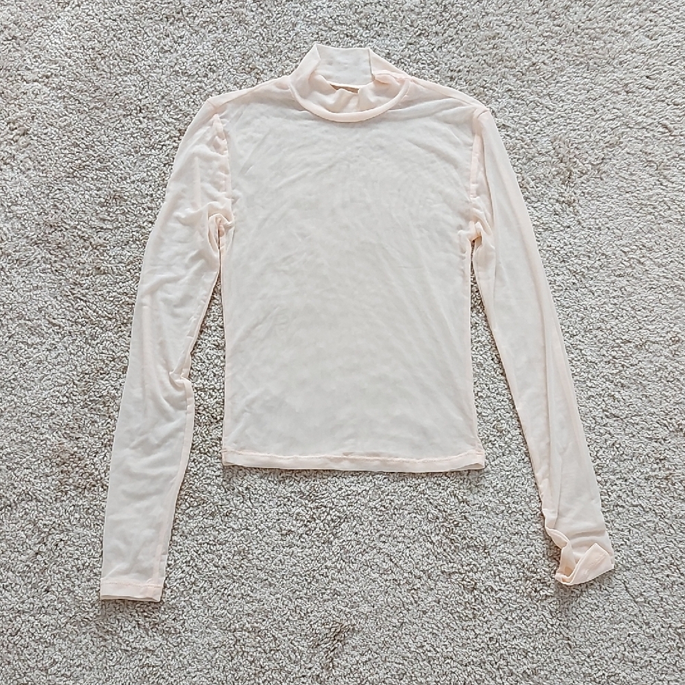 Forever 21 Soft Cream Mesh Long Sleeve Top